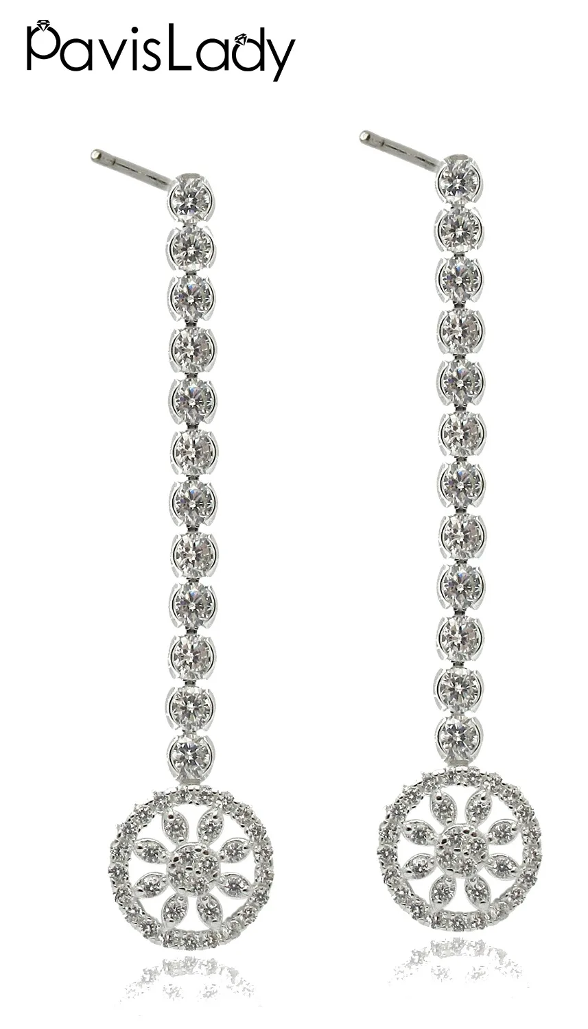 

Pavislady Real 925 Sterling Silver Drop Earrings with Zircon Chain Fine Jewelry in Perfect Quality for Women Gift Flower Round