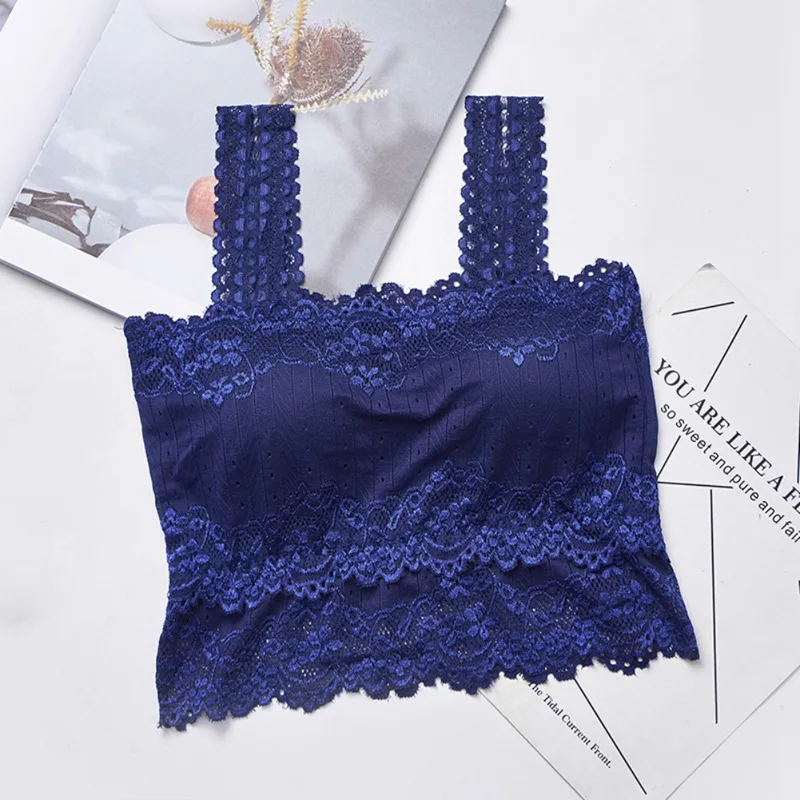 Sexy Women's Lace Bra Sexy One-Piece Casual Lace Embroidered Tube Female Top Corset Ladies Top - Цвет: Синий