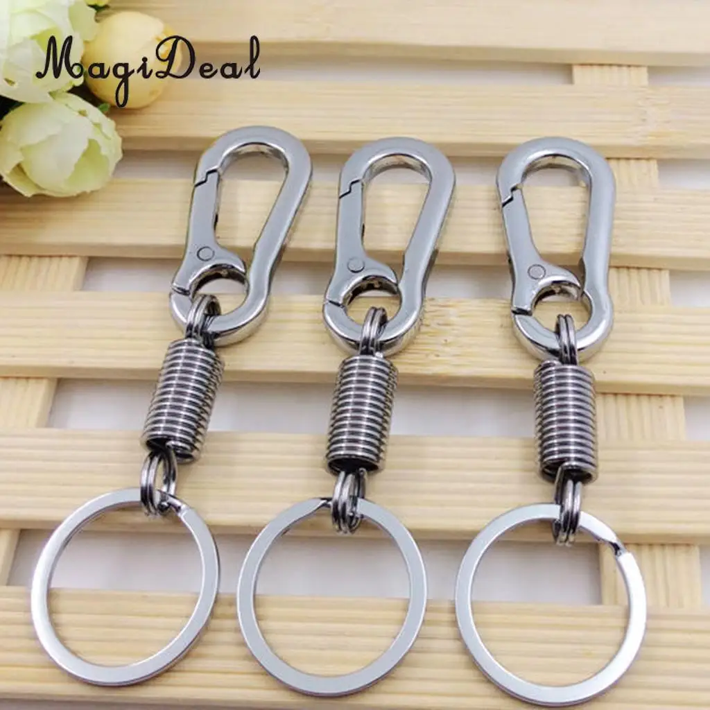 MagiDeal 10 Pcs Stainless Steel Spring Gourd Buckle Carabiner Keychain Waist Belt Clip Anti-lost Buckle Retractable Keyring