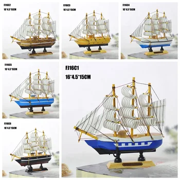 

16 cm ship, sailing model, home furnishing articles, wooden carving handicrafts, household Mediterranean. Gifts