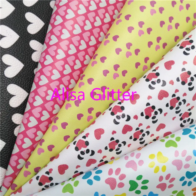 

1PCS A4 SIZE 21X29cm Alisa Glitter Hearts Printed Faux Leather Fabric, Synthetic Leather Vinil Para Lazos PU for Bow DIY C48A