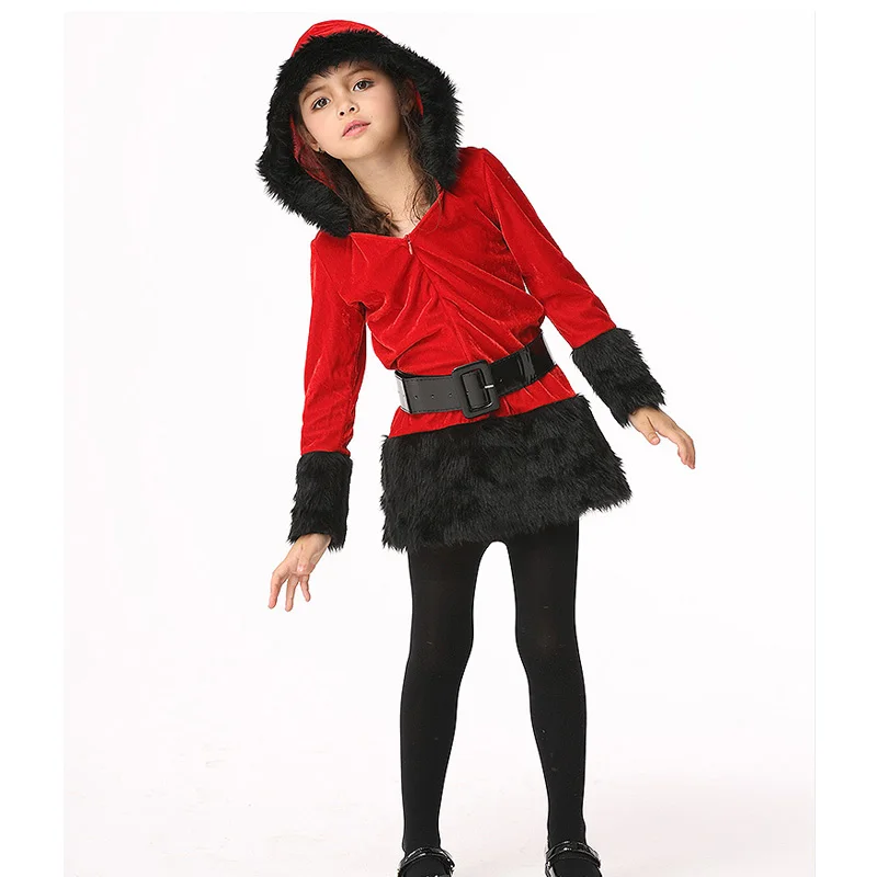 Red Long Sleeve Hooded Jacket + Leather Belt Christmas Clothing for