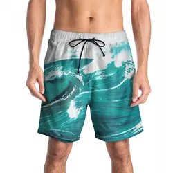 2018 Для мужчин летняя Новинка 3D печати шорты морская волна логотип Пляжные шорты Повседневное Короткие штаны Homme брюки быстросохнущая
