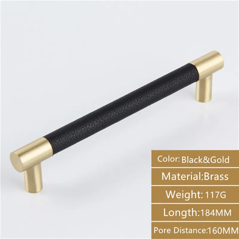 AODEYI 2 шт латунные ручки для ящиков Carbinet ручка мебель твердая базовая ручка Замена с кожаным покрытием 22-016 - Цвет: Black-184-2PCS