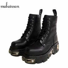Mabaiwan/модные зимние ботильоны из микрофибры; обувь на платформе со шнуровкой и металлическим украшением; Женские ботинки в жокейском стиле на высоком каблуке в стиле милитари