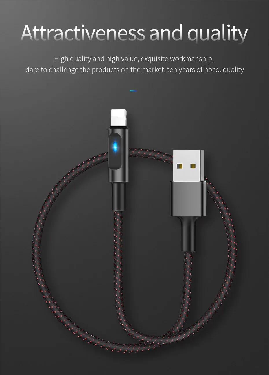 HOCO U47 USB кабель передачи данных для быстрой зарядки умное отключение питания Автоматическое отключение светодиодный кабель для зарядки для iPhone 6 7 8 plus X XS MAX XR зарядное устройство