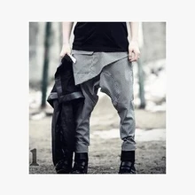 Хип-хоп моды личности с низкой посадкой Штаны шаровары в клетку длинные штаны мужские