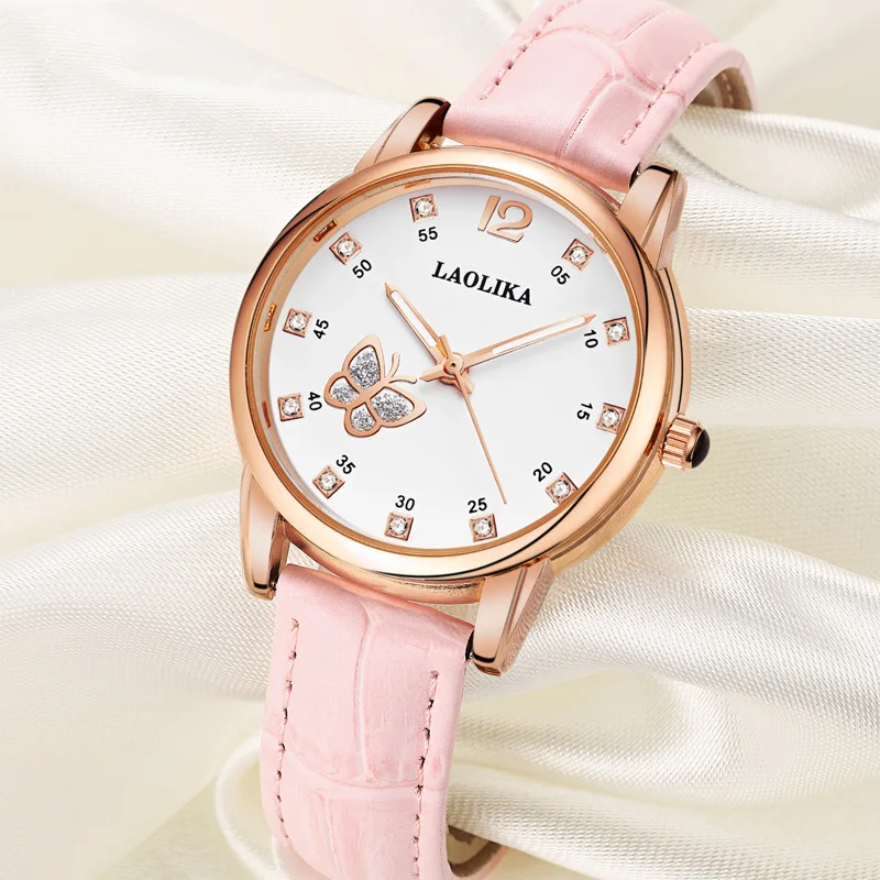 

2019 Watch for Women Student Watch Female Fashion & Casual Chronograph Simple Business Quartz Leather Belt Butterfly decoration