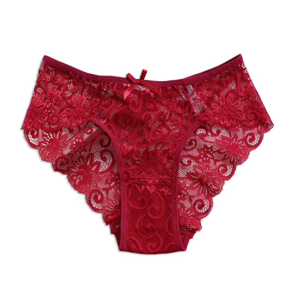 

Women Lace Mesh Panties Sexy Bow Transparent Briefs Female Underwear Low Waist Ultra Thin Breathable Lingerie Solid Color New