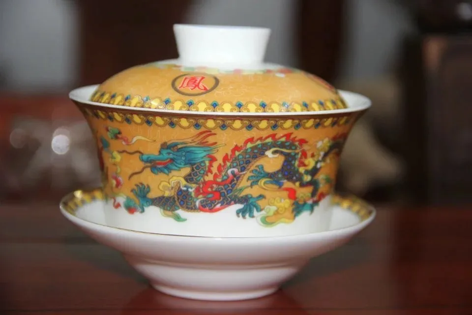 Уникальный китайский чай кунг-фу чай Gaiwan для Молочный Улун костяного фарфора крышка чаши Дракон и Феникс Благоприятный