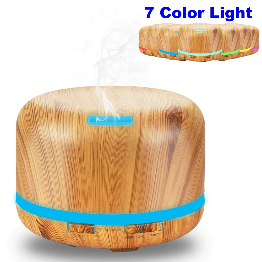 

500ml Aromatherapy Oil Diffuser Wood Grain Aroma Essential Oil Humidifier 7 Color Light Change Waterless Auto-off for Home Yoga