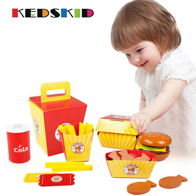 

26pcs Baby Toy Kids Pretend Play Lunch Food Wooden Toys French Fries Hamburger Set Kitchen Toys Gifts