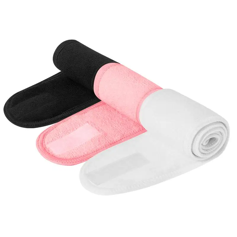 3 шт спа-повязка на голову для лица Make Up wrap Head из махровой ткани повязка на голову растягивающееся полотенце с волшебной лентой(белый, черный, розовый
