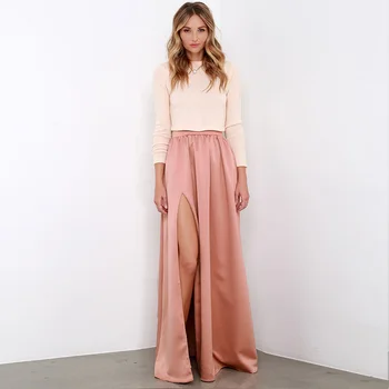 

Exquisite Long Skirts Fashion Women Invisible Zipper Skirts Gorgeous Split Taffeta Floor Length Skirts Show Your Sexy Figure