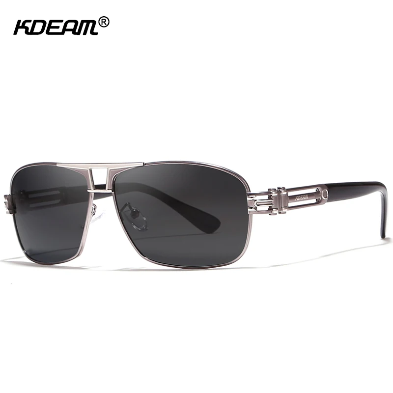 

KDEAM Steel-willed Men Sunglasses Polarized Metallic Black Rectangular Sun Glasses Coating Mirrored Eyewear With Branded Case
