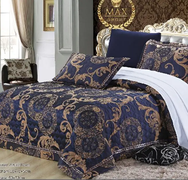 Хлопковое стеганое одеяло queen, 5 шт., покрывало с вышивкой, жаккардовое покрывало, мягкое и роскошное синее покрывало, набор - Цвет: 1