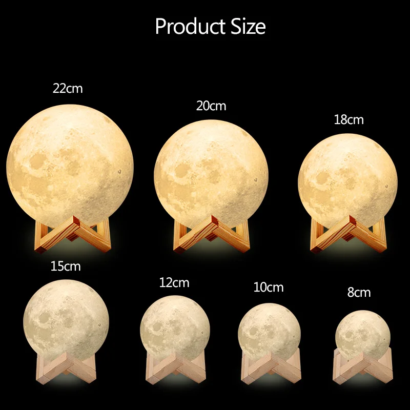  Dropshipping 3D Print Moon lamp LED Night light 20CM 18CM 15CM USB Moonlight 2 Color Changeable Tou - 32866077134