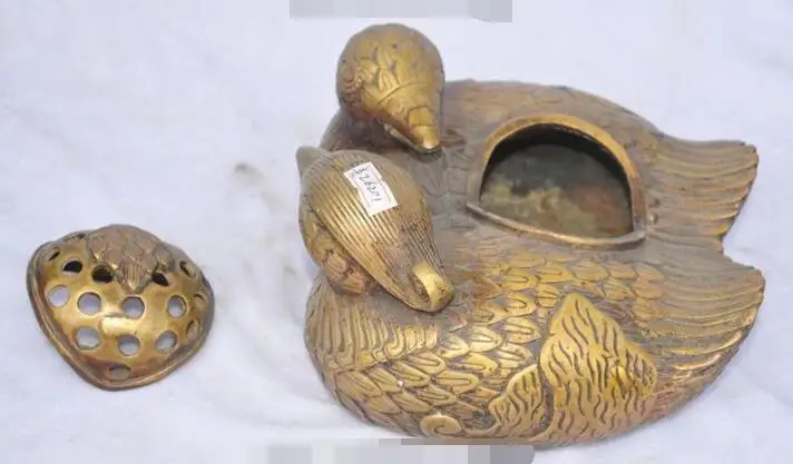 

S0866 7"chinese pure bronze Auspicious bird Mandarin duck statue incense burner Censer