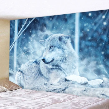

Lying Down The Wolf Holy Animals Tapestry Decoration Wall Hanging Lion Wolf Tiger Pattern Background Wall Tapestry Home Textile