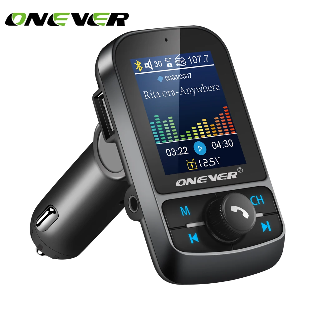 

Onever Color 1.8 inch Big Screen Bluetooth FM Transmitter Wireless Radio Adapter Hands-Free Calling Car MP3 Player Car Charger