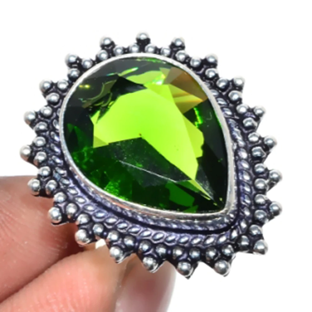 

Peridots Ring Silver Overlay over Copper , Size: 7.5, R5068