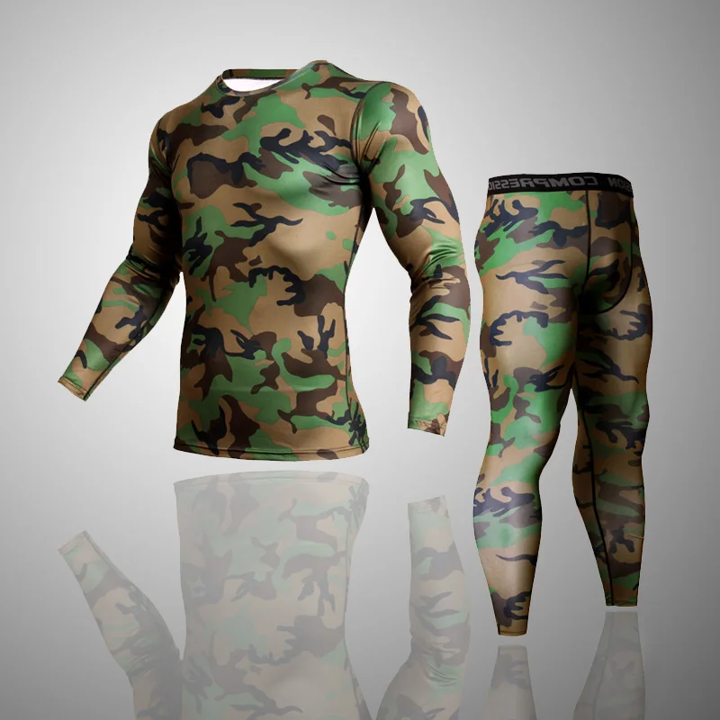 Новое мужское и женское термобелье для бега, базовый компрессионный слой, спортивная одежда, комплект из 2 предметов, Спортивная футболка для джоггинга