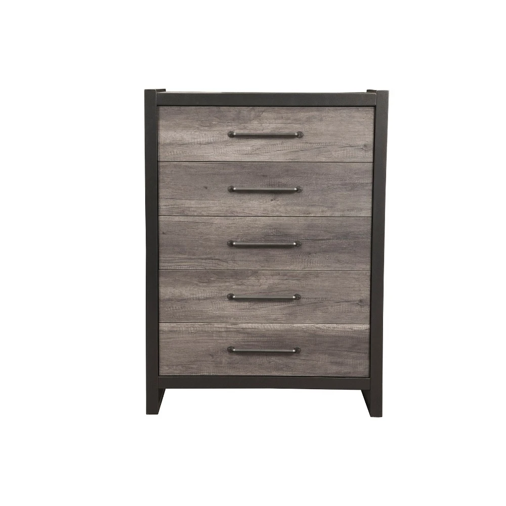 Spacious Chest with 5 Drawers In Rubberwood Black And Gray
