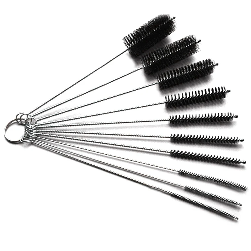 10pcs Stainless Steel Pipe Tube Cylinder Bores Cleaning Brush Set With