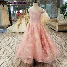Cloverbridal розовый кружевной Кристаллы бисером роскошные высокие низкие девушки платья формальное девушки платья со шлейфом для праздничная и Свадебная обувь