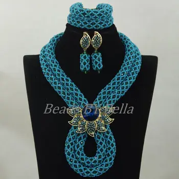 

Trendy Blue Crystal Nigerian Women Jewelry Set for Weddings Events Hot Bridesmaid Gift Indian Jewelry Set Free Shipping ABK965