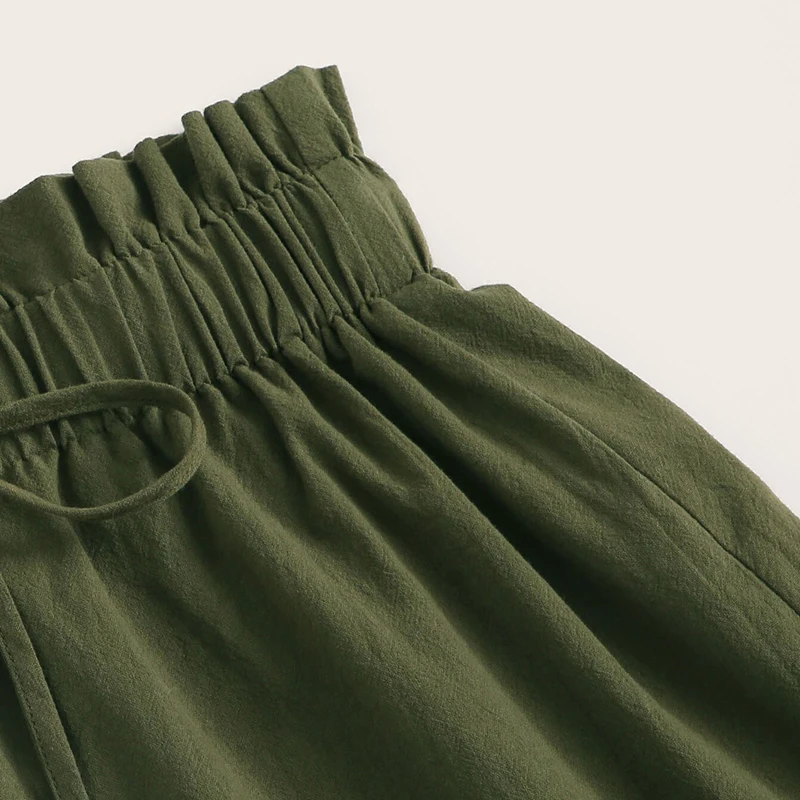 SHEIN женские летние шорты с высокой талией и широкими штанинами, черный, армейский зеленый цвет, новинка