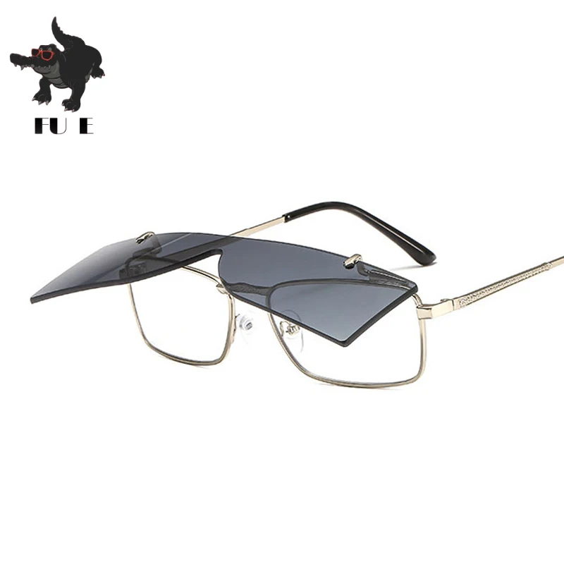 

FU E 2019 Square Sunglasses Women Men Two Lens Double Flip Lens Cap Punk Sunglasses Brand Gradient Shades Fashion Lady UV400