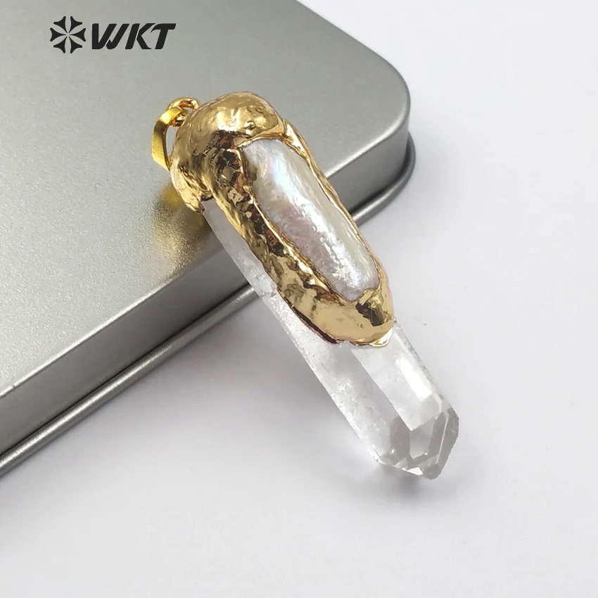 WT-P1429, WKT, классические, натуральный кристалл, кварц, прозрачные перламутровые, золотые, с дамским шармом, ожерелье, подвеска, подарок, аксессуары
