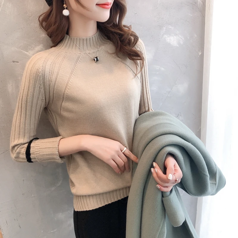 2019 New Half-high Collar Short Cash Pullover Knitted Shirt 34-10850 | Женская одежда