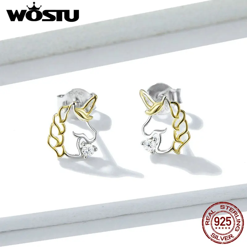 WOSTU Новое поступление Gennuie 925 пробы серебряные серьги в виде единорогов для женщин модные ювелирные изделия подарок на свадьбу, помолвку CTE234