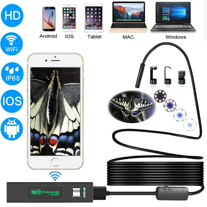 Zwn Wifi Endoscope HD 1200P Waterproof Hard Wire USB Inspection font b Mini b font Camera