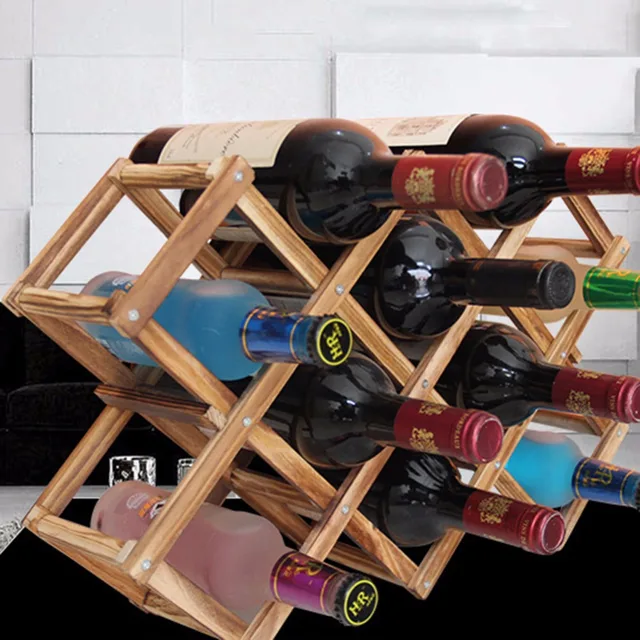 Creative Folding Solid Wood Red Wine Rack Wooden Champagne Holder 10 Creative Folding Solid Wood Red Wine Rack Wooden Champagne Holder 10 Bottle Mount White Exhibition Organizer Display Shelf