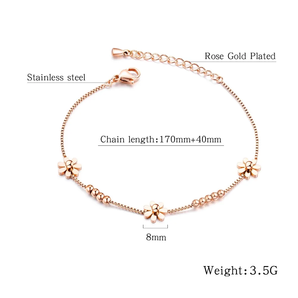 

New Fashion White/Rose Gold Stainless Steel Women's Bracelets Bead Wrinkled Flower Shape Jewelry Girl Gift SL122