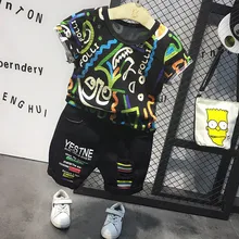 Детская одежда комплекты одежды для мальчиков коллекция года, летняя модная крутая футболка для малышей джинсовые шорты, комплект одежды для детей возрастом 2, 3, 4, 5, 6 лет