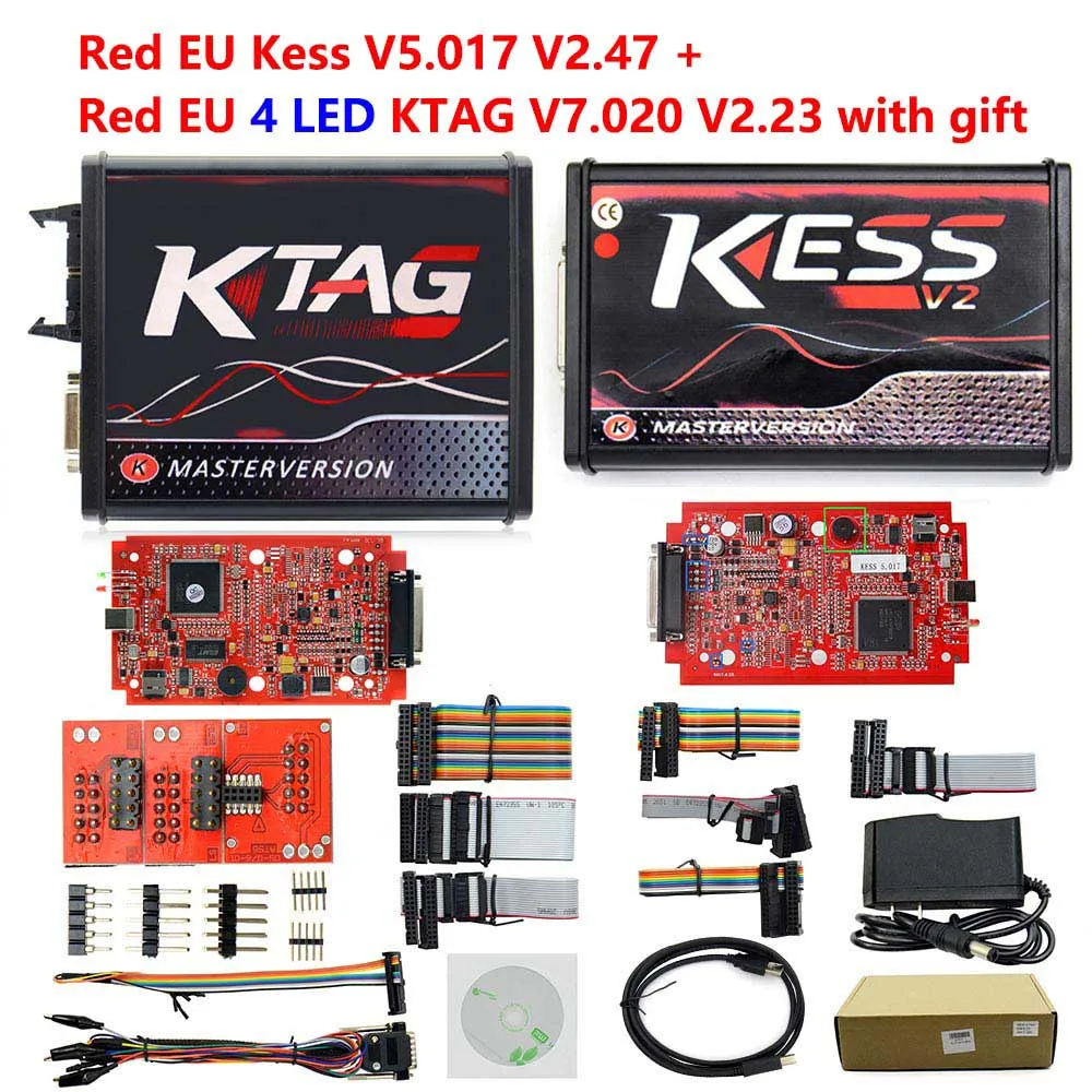 Интернет ЕС красный KESS V2 5,017 V2.47 мастер без знака ktag ecu Программатор V7.020 OBD2 ЭБУ чип Тюнинг менеджер Тюнинг Комплект ktag v7.020