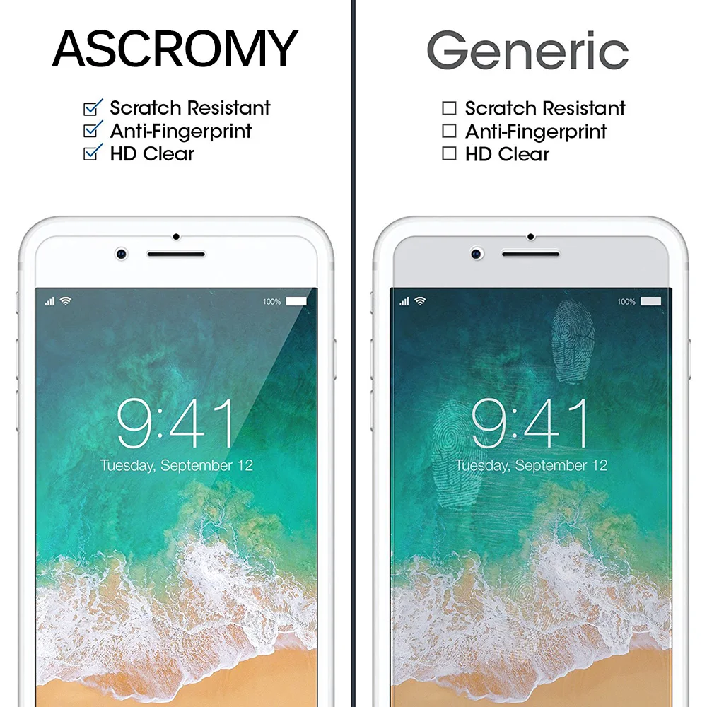 Ascromy 10PCS 9H Screen Protector for Apple iPhone X 10 8 Plus 7 6 6S 5 5S 5C SE 4 4S 8plus 5SE Tempered Glass Film verre trempe (6)