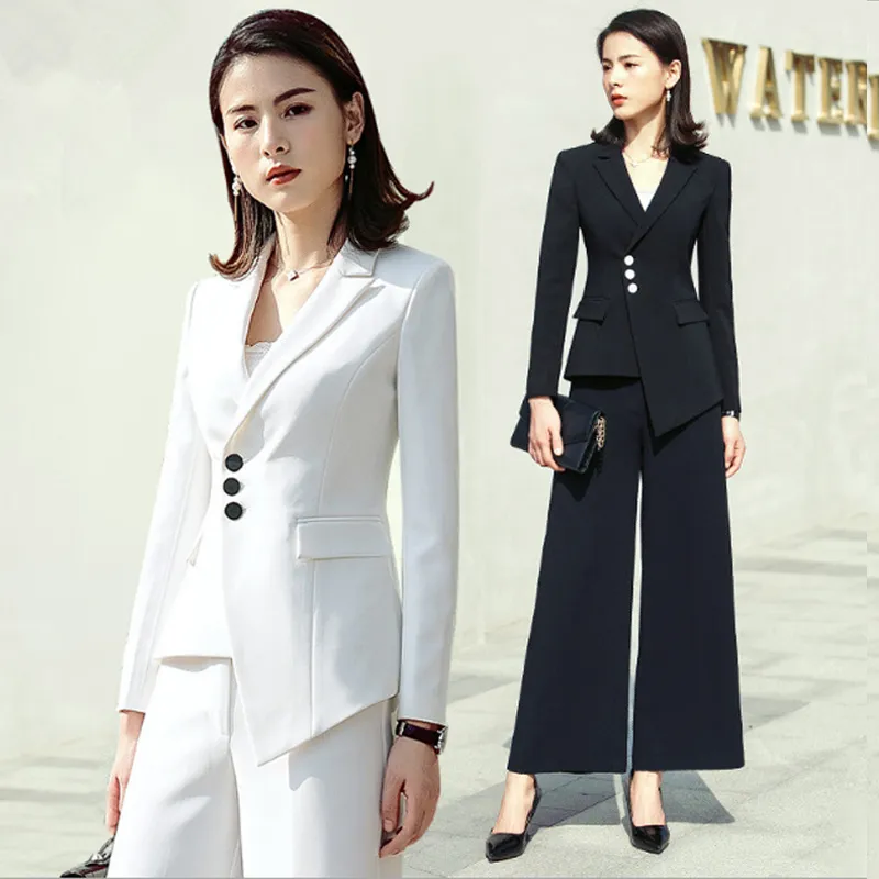 Fashion Designer White Pants Suit Single Breasted Notched Women ...