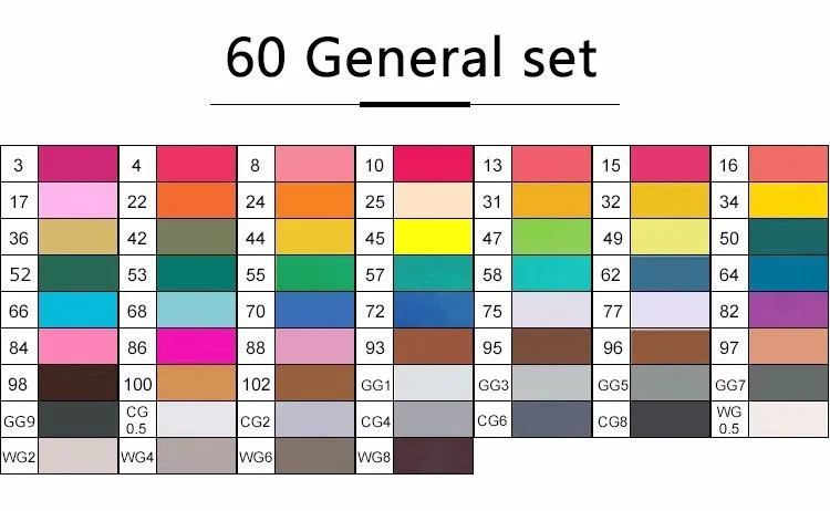 Touchnew 60, 80 цветов, двойная головка, маркер, набор для школы, эскиз, маркеры, кисть, ручка для рисования, манга, модный дизайн, товары для рукоделия - Цвет: 60 General set