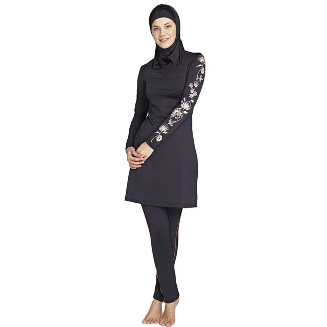 5XL-S женский скромный полный покрытый Мусульманский купальник мусульманский хиджаб купальник сплошной синий исламский купальный костюм плюс размер 2XL 3XL - Цвет: Кремовый