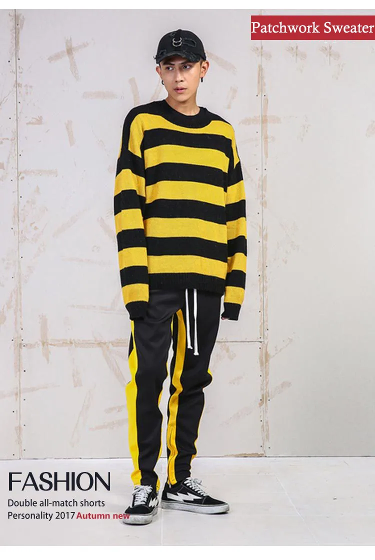 Aolamegs Sweater Men Patchwork Striped Hit Color Cardigan Mens Pullover High Street Sweaters Fashion Knitted Male Sweater Autumn (11)