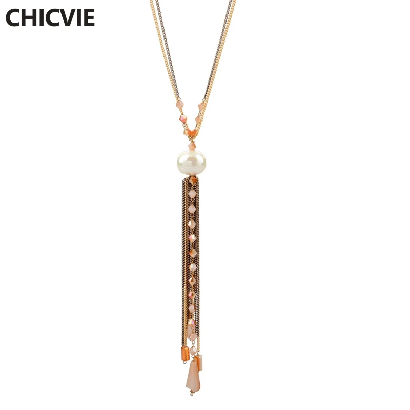 CHICVIE длинное дизайнерское офисное/Карьера каменные ожерелья золотого цвета