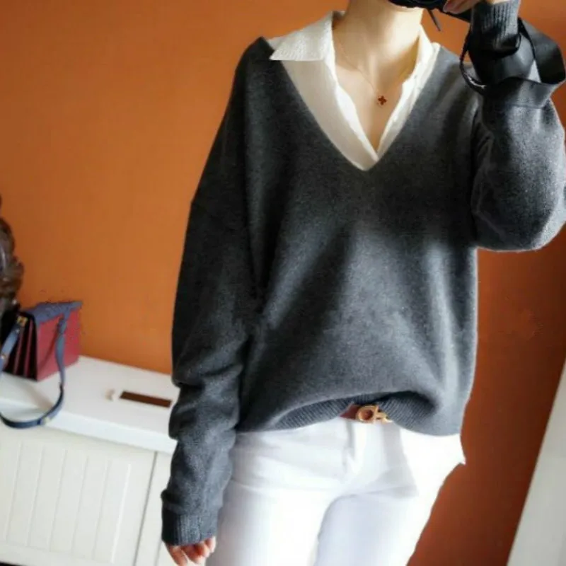 2018 autumn winter cashmere sweaters women fashion sexy v-neck sweater loose 100% wool sweater batwing sleeve plus size pullover Sweaters