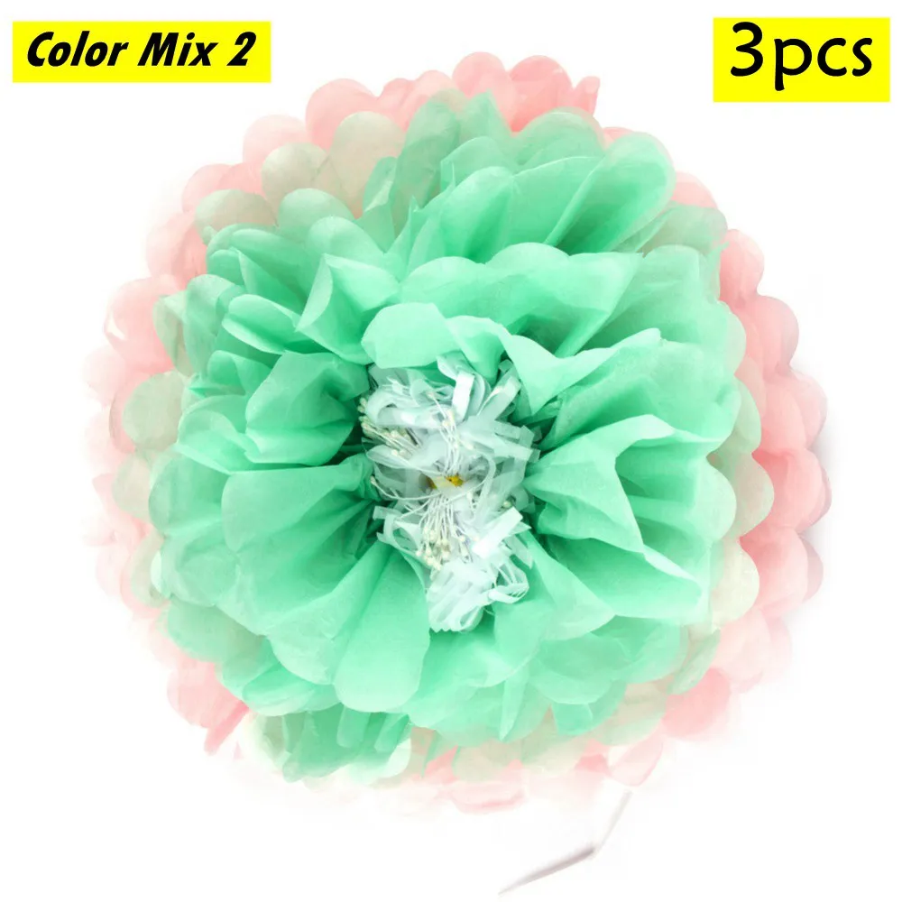 Color Mix 2 Набор из 3 тканевых цветов, многоцветные, для свадебной вечеринки, помпоны с цветочными бутонами для чаепития, дня рождения, для детского душа, для сада, вечерние украшения - Цвет: Color Mix 2
