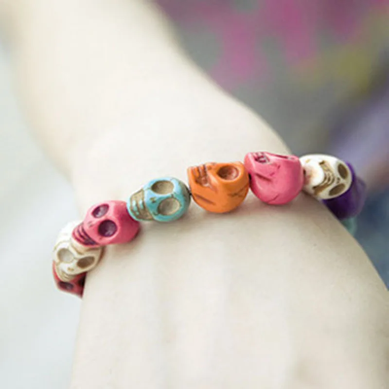 

Multicolor skull bracelets Stretch bracelet jewelry New Fashion Designer mixcolor pulseras Wholesale lot bijoux