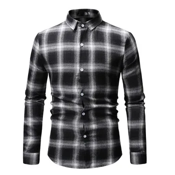 

Men's Plaid Casual Button Down Long Sleeve Shirt Top Blouse Shirts Long Sleeve Chemise Homme Cotton Dress Shirts 7.13